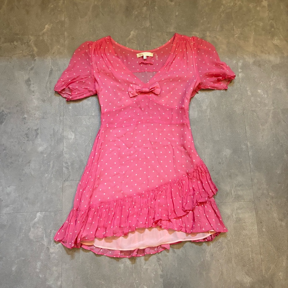 LOVESHACKFANCY Azreal Pink Ruffled Mini Dress Size 00 - Picture 2 of 10